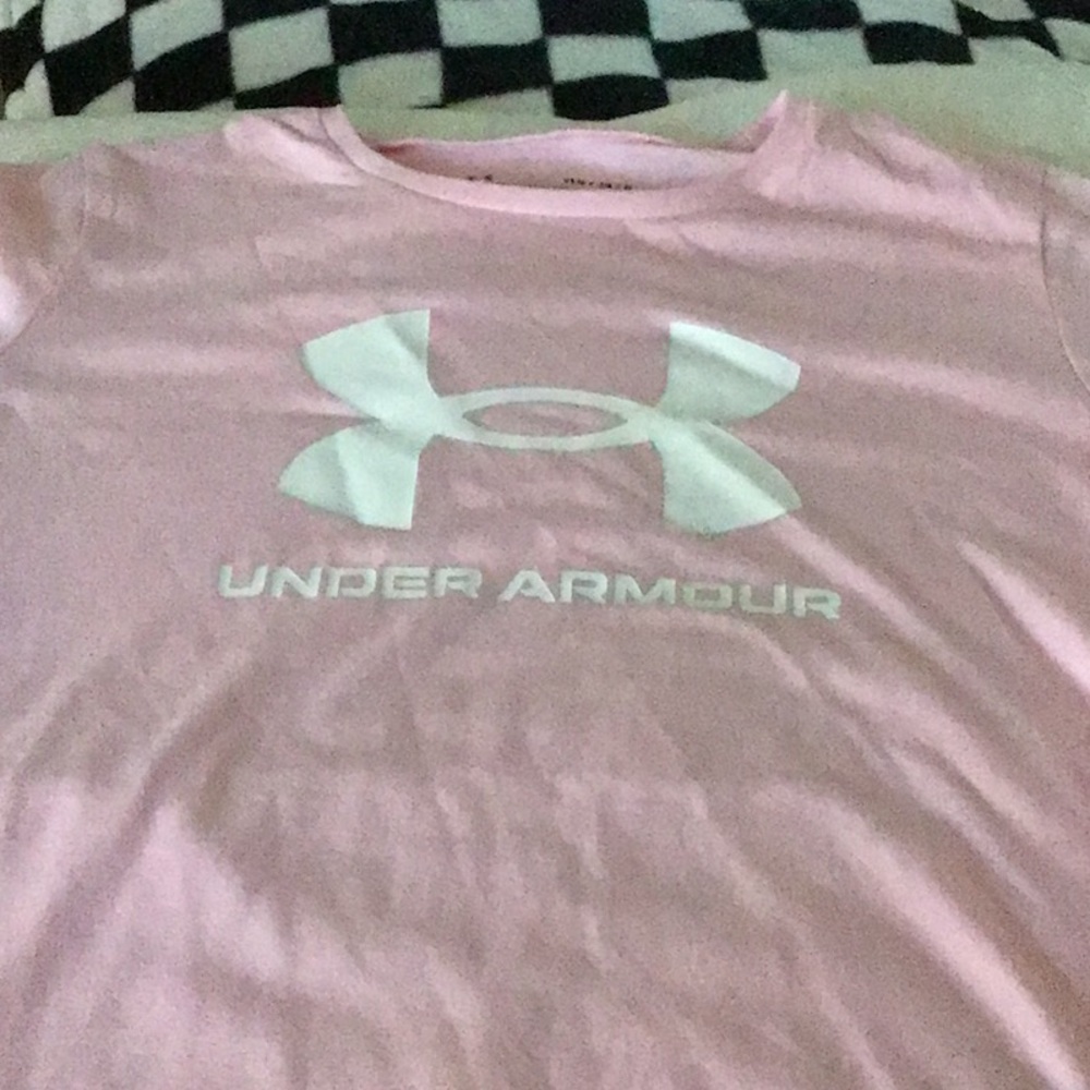 Pink and white under armor shirt